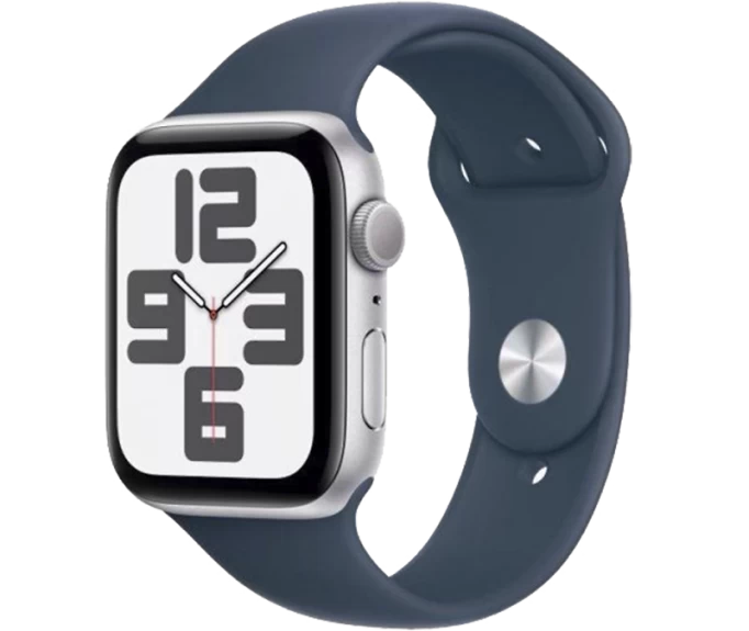 Apple Watch SE 2023, 44 мм, алюминий цвета "серебро", Storm Blue Sport Band, размер M/L (MREE3)