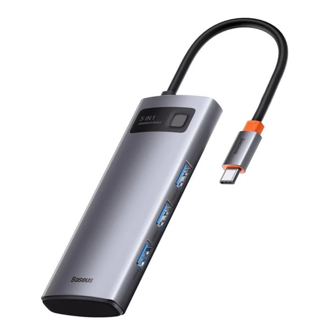 Хаб Baseus Metal Gleam Series 5-in-1 100W 3xUSB 3.0, HDMI 4K, USB-C PD, Тёмно-серый (CAHUB-CX0G)