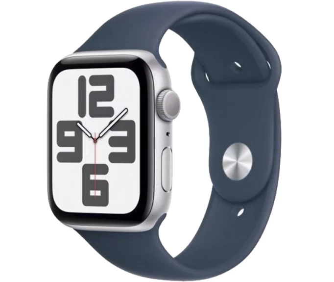 Apple Watch SE 2023, 44 мм, алюминий цвета "серебро", Storm Blue Sport Band, размер S/M (MREC3)