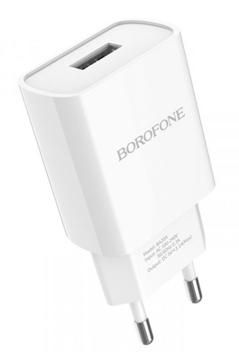 Сетевое зарядное устройство Borofone USB Travel Charger BA20A Lightning, белое