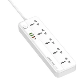 Сетевой фильтр LDNIO Fast Charging Power Strip 2500W, 5 розеток, 4 USB, 2м, Белый (SC5415)