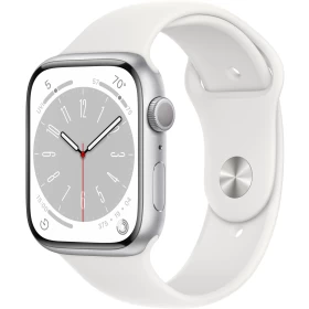 Apple Watch Series 8 (GPS + Cellular), 45 mm, серебристый алюминий, белый спортивный ремешок (MP4J3)