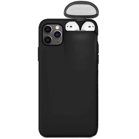 Чехол 2 in 1 DALINBA Phone Case and Airpods Case Liquid Silicone для iPhone 11 Pro Max, Чёрный