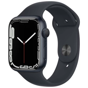 Apple Watch Series 7, 45 мм, алюминий цвета "тёмная ночь", спортивный ремешок "тёмная ночь" (Уценённый товар) 