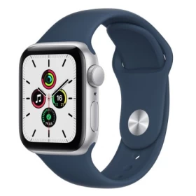 Apple Watch SE 2021, 40 мм, серебристый алюминий, спортивный ремешок цвета "синий омут" (MKNY3) (Уценённый товар)