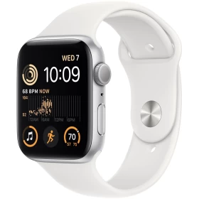 Apple Watch SE 2022, 44 mm, серебристый алюминий, белый спортивный ремешок (MNK23) (Уценённый товар)