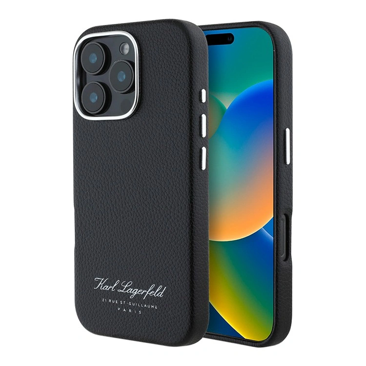 Накладка Lagerfeld для iPhone 16 Pro Max PU Full Wrapped Grained leather & Metal Camera Hard, Black (KLHCP16XPGWCMKHK). Фото 1