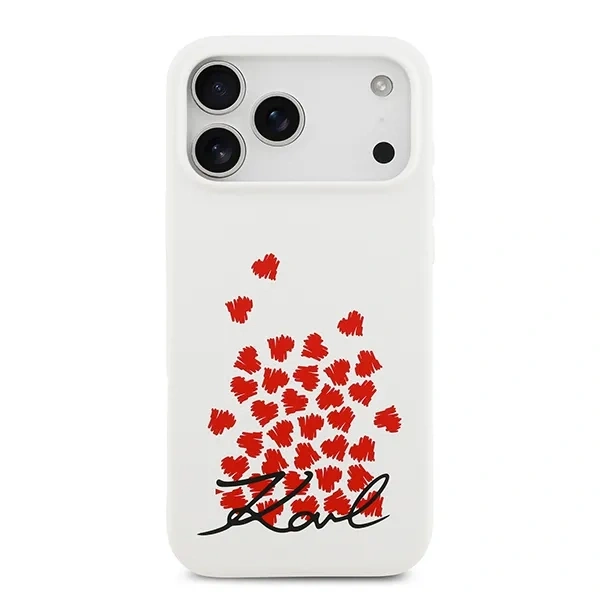 Накладка Lagerfeld для iPhone 17 Pro Max Liquid Silicone Hearts Hard (MagSafe), White (KLHMP17XSMHBKSOH). Фото 2