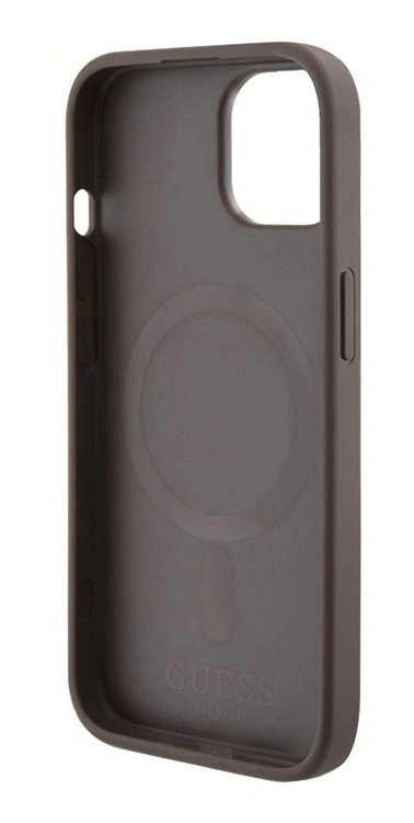 Накладка Guess для iPhone 15 PU 4G Bottom stripe Metal logo Hard (MagSafe), Brown (GUHMP15SG4GLBR). Фото 4