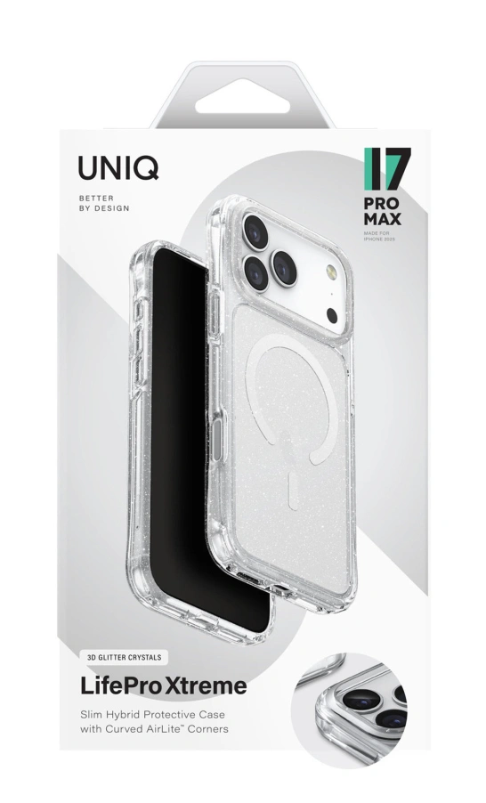 Накладка Uniq LifePro Xtreme MagSafe для iPhone 17 Pro Max, Светящаяся мишура (IP6.9P(2025)-LPRXMTLUC). Фото 4