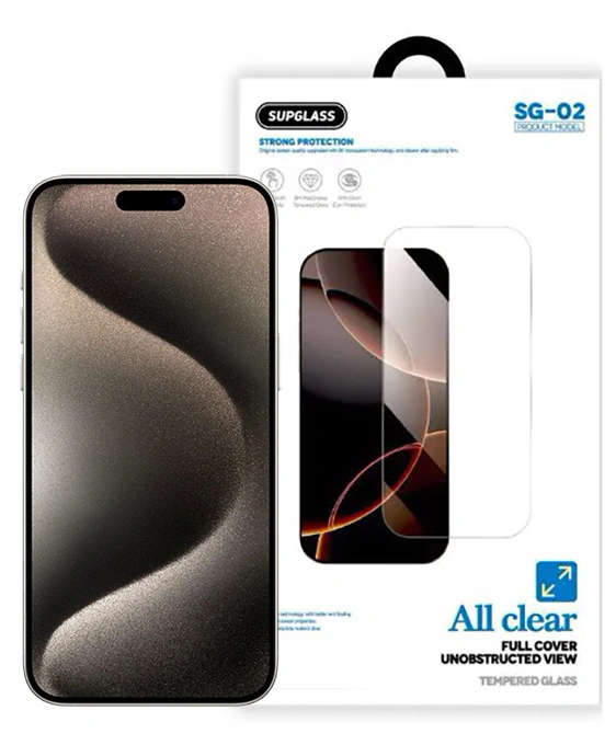 Защитное стекло SupGlass для iPhone 15 Pro/ 15/ 16 Tempered Glass Super Hardness All clear 3D SG-02, Безрамочное. Фото 1