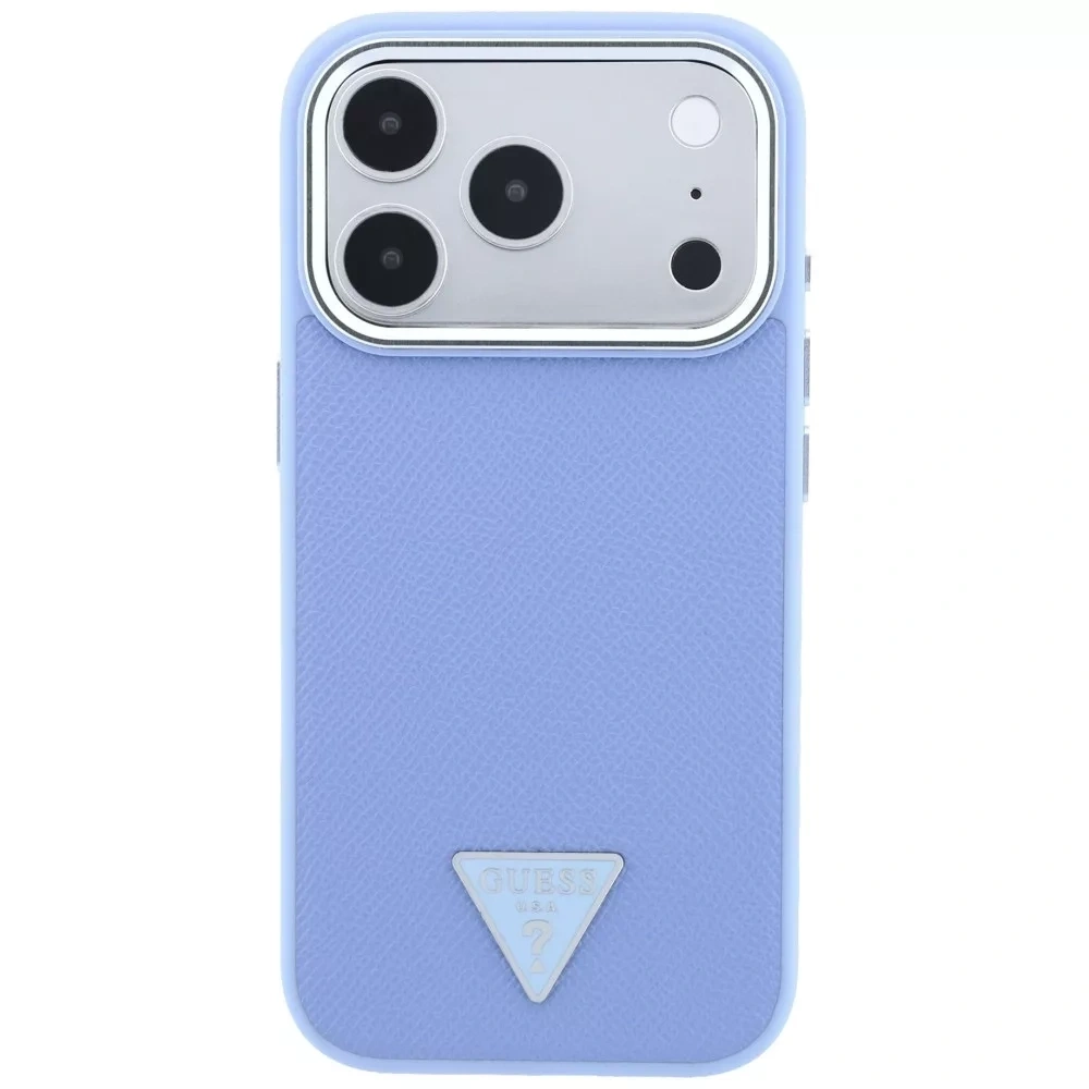 Накладка Guess для iPhone 18 Pro Max / 17 Pro Max PU Grained Triangle Metal logo &Cam Hard (MagSafe), Light Blue (GUHMP18XPGSMTLSB). Фото 2