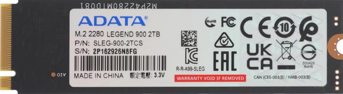 SSD накопитель A-Data Legend 900 2ТБ, M.2 2280, PCIe 4.0 x4, NVMe, M.2 (SLEG-900-2TCS). Фото 1