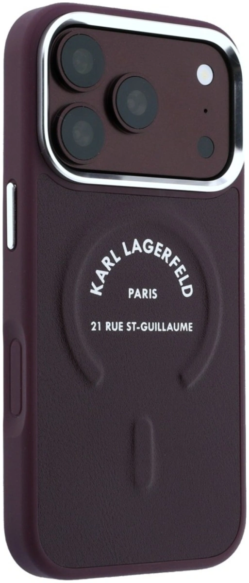 Накладка Lagerfeld для iPhone 18 Pro Max/17 Pro Max PU Embossed Ring RSG Metal cam Hard (MagSafe), Burguny (KLHMP18XPSKRSGER). Фото 4