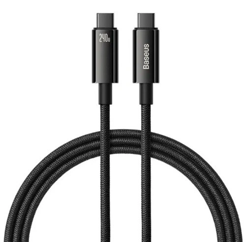 Кабель Baseus Tungsten Gold Fast Charging Data Cable Type-C to Type-C 240W 2м, Чёрный (CAWJ040101). Фото 1