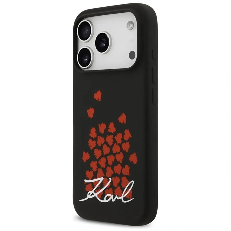 Накладка Lagerfeld для iPhone 17 Pro Max Liquid Silicone Hearts Hard (MagSafe), Black (KLHMP17XSMHBKSOK). Фото 3