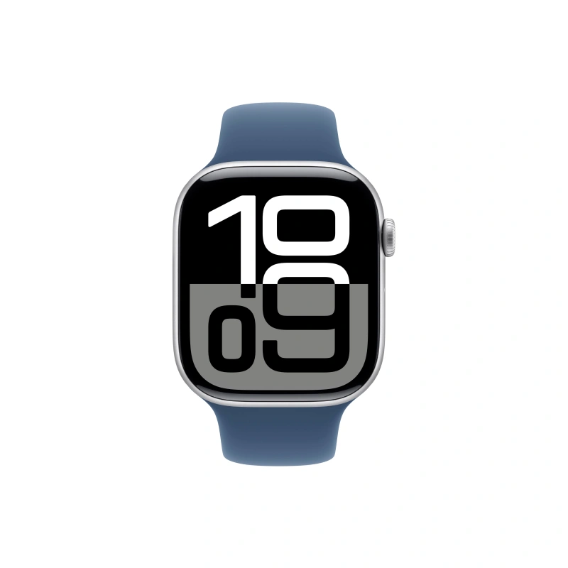 Apple Watch Series 10, 42 мм, cеребристый алюминий, спортивный ремешок цвета "Denim", M/L (MWWC3). Фото 2
