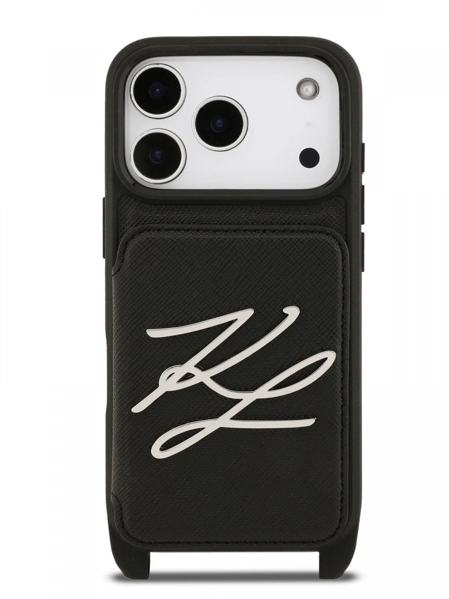 Накладка Lagerfeld для iPhone 17 Pro Max Crossbody cardslot PU Saffiano Autograph Hard, Black (KLHCP17XSAKLCK). Фото 3