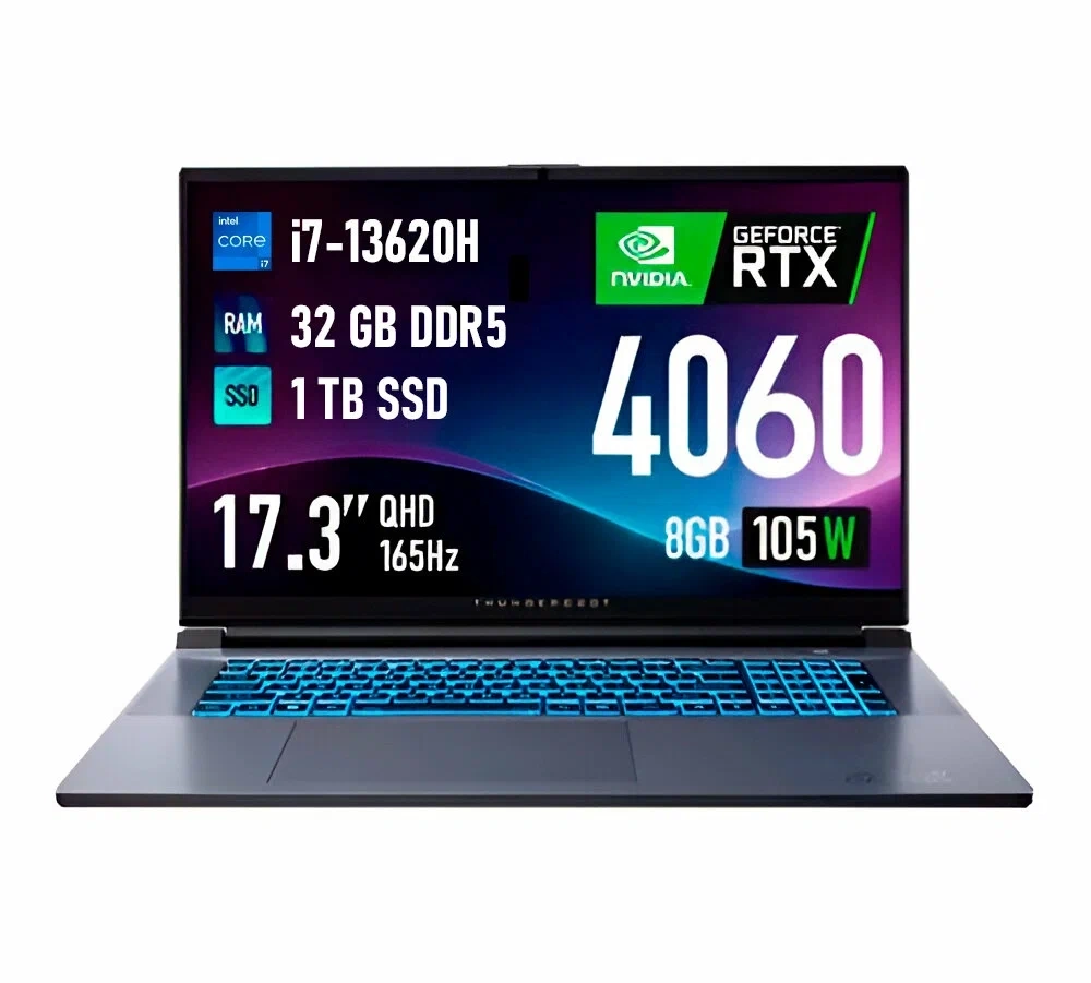 Ноутбук Thunderobot 911 Plus Чёрный (17.3" Intel Core i7 13620H, 32Гб, 1Тб SSD, Nvidia RTX 4060, Windows 11) (Plus NX). Фото 1