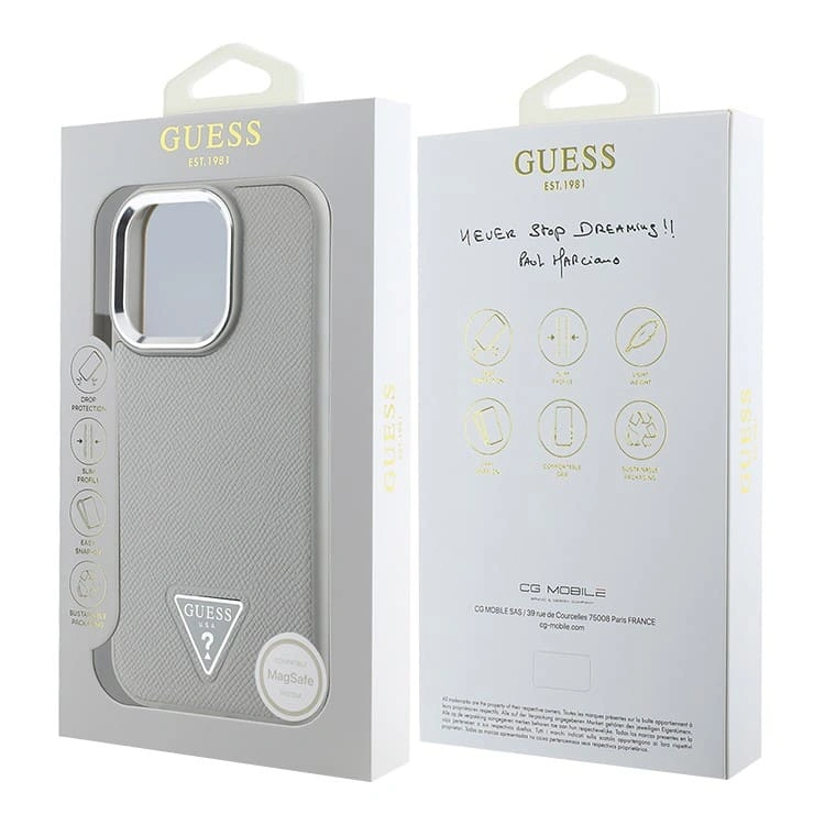 Накладка Guess для iPhone 16 Pro Max PU Grained leather Triangle metal logo Hard (MagSafe), Beige (GUHMP16XPGTSPSE). Фото 5