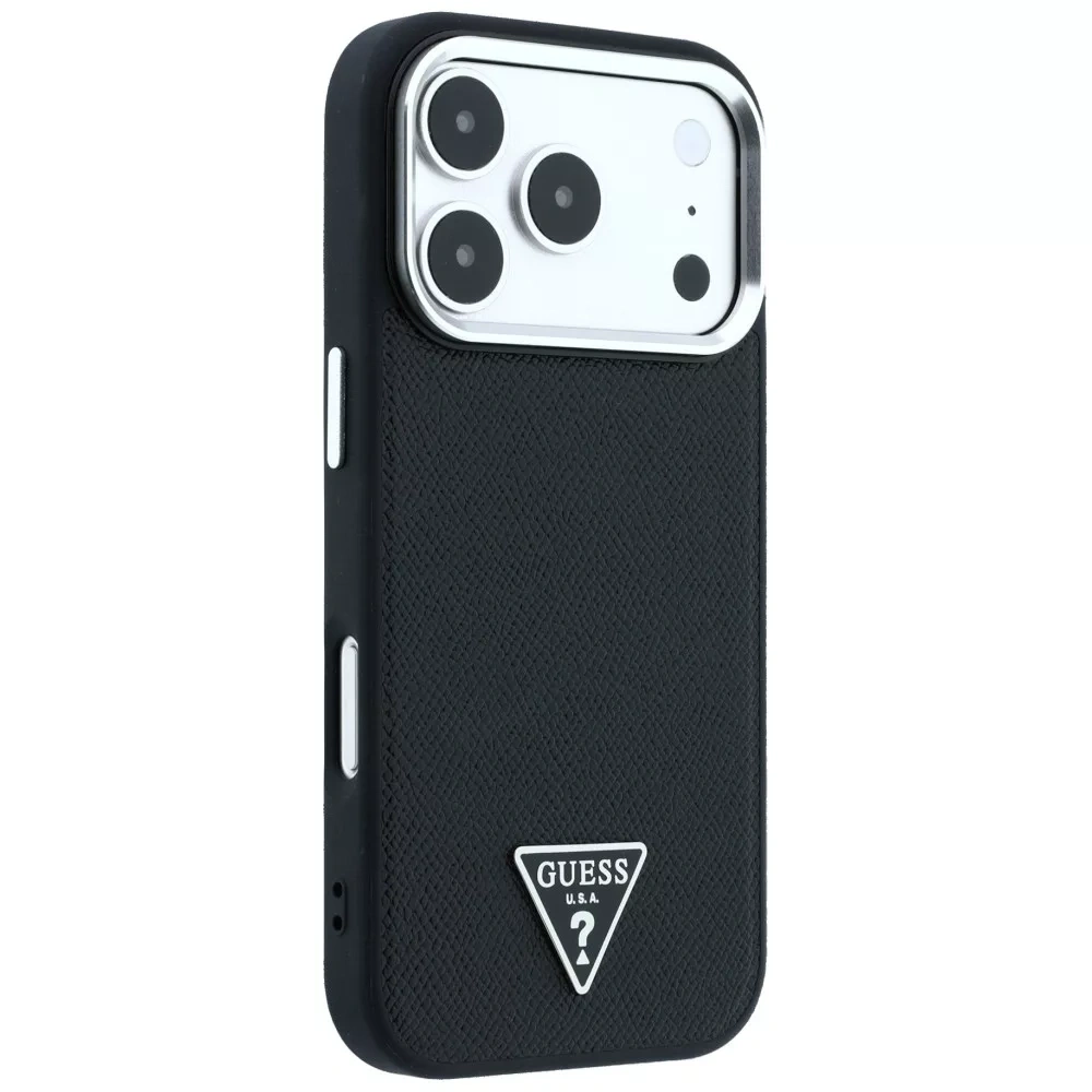 Накладка Guess для iPhone 18 Pro Max / 17 Pro Max PU Grained Triangle Metal logo &Cam Hard (MagSafe), Black (GUHMP18XPGSMTLSK). Фото 4