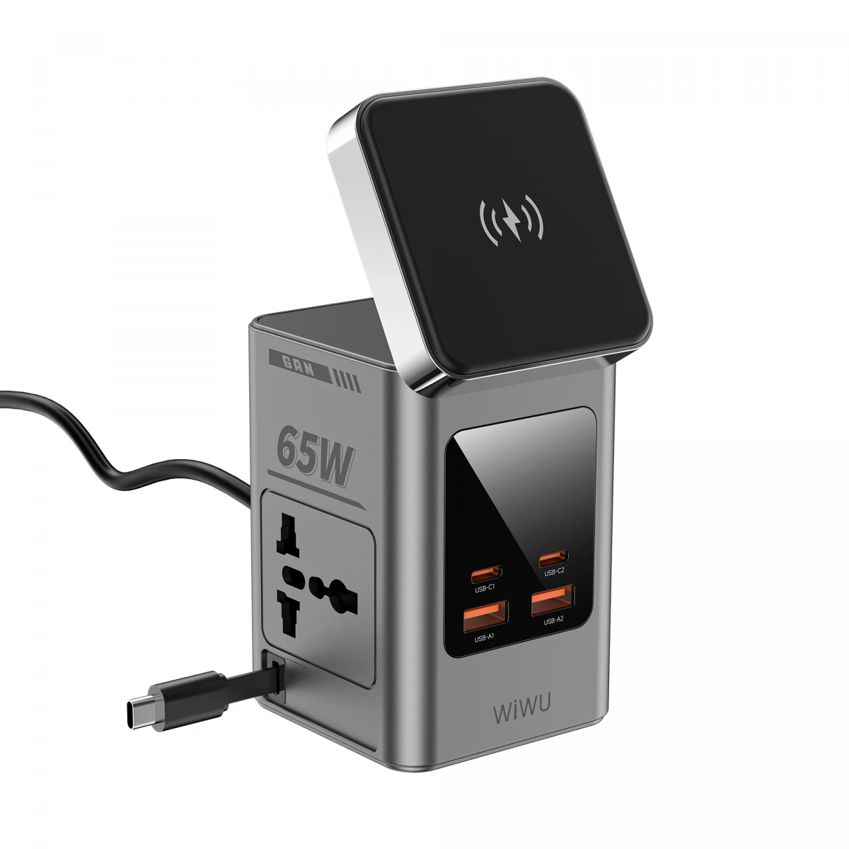 Беспроводное зарядное устройство Wiwu Wi-W040 8 в 1 65Вт, with cable&socket, Серое. Фото 6