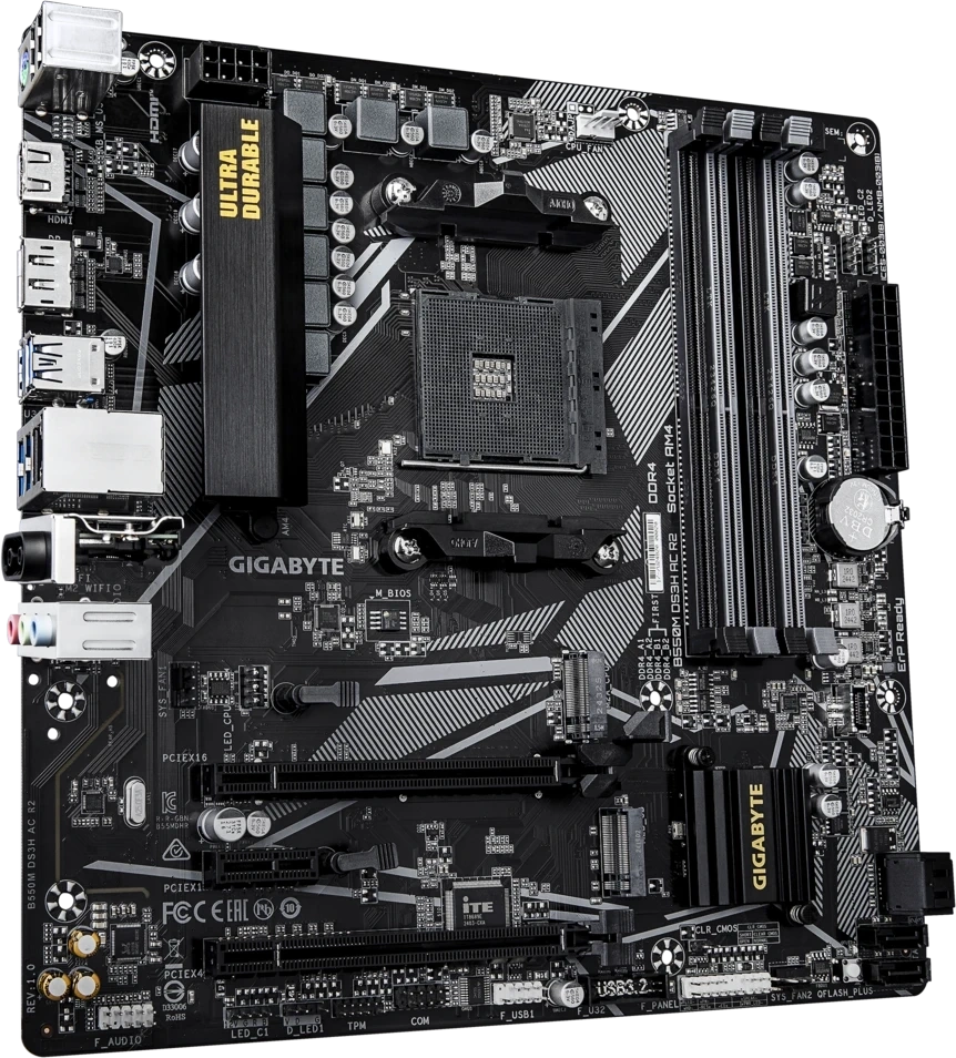 Материнская плата Gigabyte B550M DS3H AC R2 (AM4, Micro-ATX). Фото 2