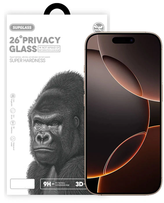 Защитное стекло SupGlass для iPhone 16 Pro Max Tempered Glass Super Hardness 3D XC-12 (Privacy), Чёрное. Фото 1