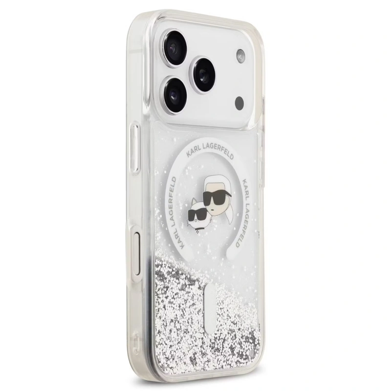 Накладка Lagerfeld для iPhone 17 Pro Max Liquid Glitter NFT Karl & Choup Heads Hard (MagSafe), Transparent (KLHMP17XLGKCSGH). Фото 2