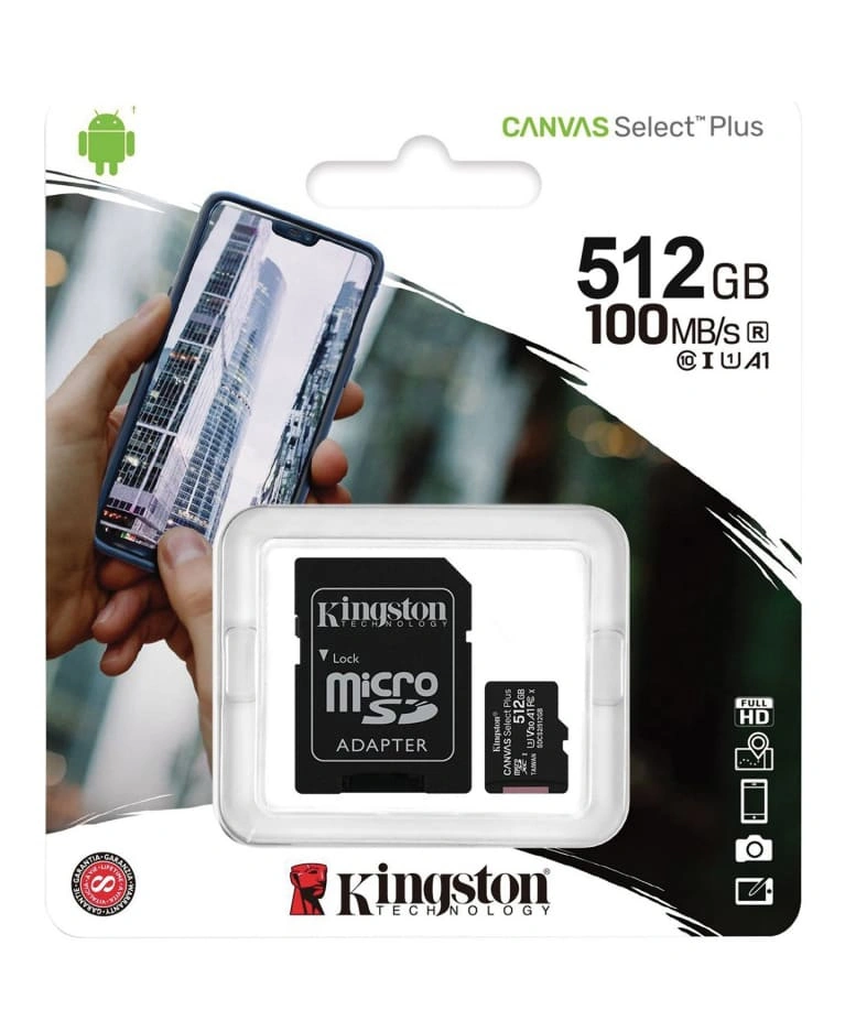 Карта памяти Kingston 512GB MicroSDXC Class 10 Canvas Select Plus (SDCS2/512GB) + SD адаптер 100мб/с. Фото 1