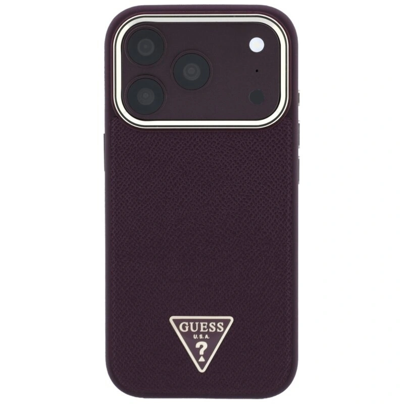Накладка Guess для iPhone 18 Pro Max / 17 Pro Max PU Grained Triangle Metal logo &Cam Hard (MagSafe), Burgundy (GUHMP18XPGSMTLSU). Фото 3