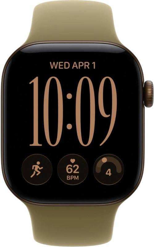 Умные часы Apple Watch Series 12 GPS, 42мм, Тёмно-бронзовый алюминиевый корпус, спортивный ремешок оливкового цвета, размер S/M 130-180 мм (MJEF4). Фото 2