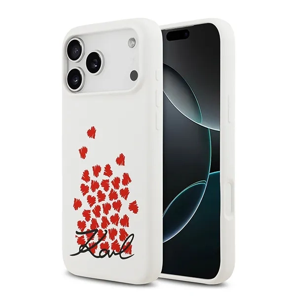 Накладка Lagerfeld для iPhone 17 Pro Max Liquid Silicone Hearts Hard (MagSafe), White (KLHMP17XSMHBKSOH). Фото 1