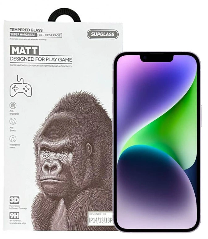 Защитное стекло SupGlass для iPhone 16e/14/13 Pro/13 Tempered Glass Super Hardness 3D XC-13 (Matt), Чёрное. Фото 1