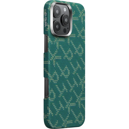 Накладка Pitaka для iPhone 16 Pro Max Monogram PTK Tactile Woven, Зелено-золотой (KI1601PTKP). Фото 2