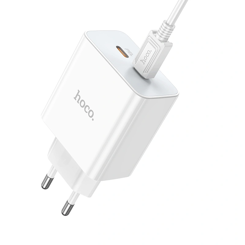Сетевое зарядное устройство Hoco C108A Leader 2xUSB-C, 3А, PD35W + USB-C кабель Lightning 8-pin, 1 м, Белый. Фото 2