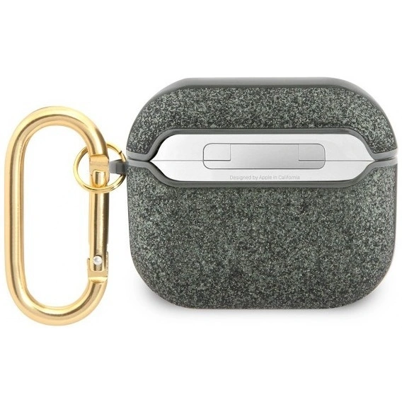 Чехол с карабином Guess Glitter flakes Metal logo для AirPods 3, Green (GUA3HGGSHA). Фото 2