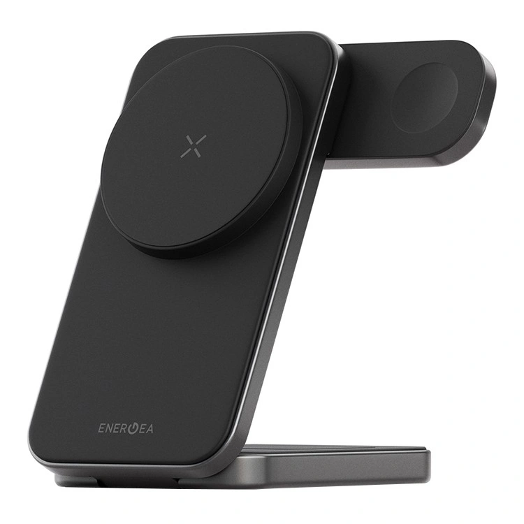 Беспроводное зарядное устройство EnergEA Bazic GoMag Trio PLUS 3in1 magnetic wireless foldable charger Qi2 22.5W, Gunmetal (MAG-TRIOPLUS-GUN). Фото 1