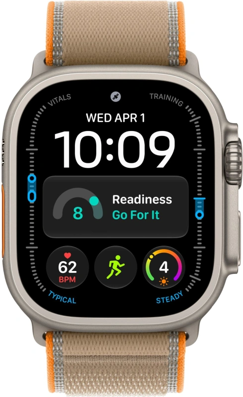 Умные часы Apple Watch Ultra 4 (2026) GPS+Cellular 49мм, Натуральный титановый корпус, ремешок "Песочная спортивная петля" размер M/L 145-220 мм (MJAQ4). Фото 2