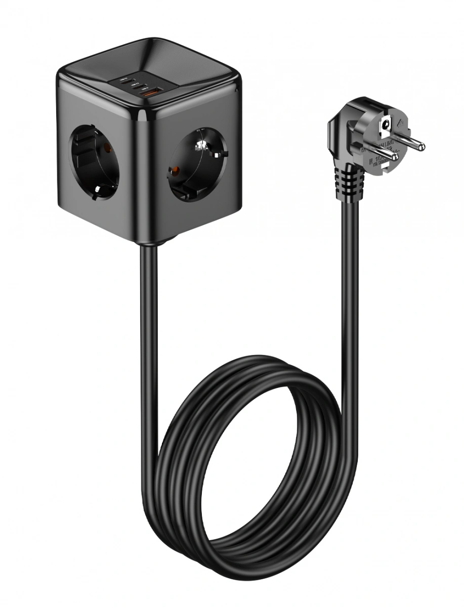 Сетевой фильтр Vyvylabs 4 гнезда, 4AC+ 2C+A, 33W 4000W 1.5m, Чёрный (GAN4ACE-BK). Фото 1