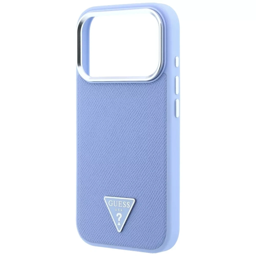 Накладка Guess для iPhone 18 Pro Max / 17 Pro Max PU Grained Triangle Metal logo &Cam Hard (MagSafe), Light Blue (GUHMP18XPGSMTLSB). Фото 4