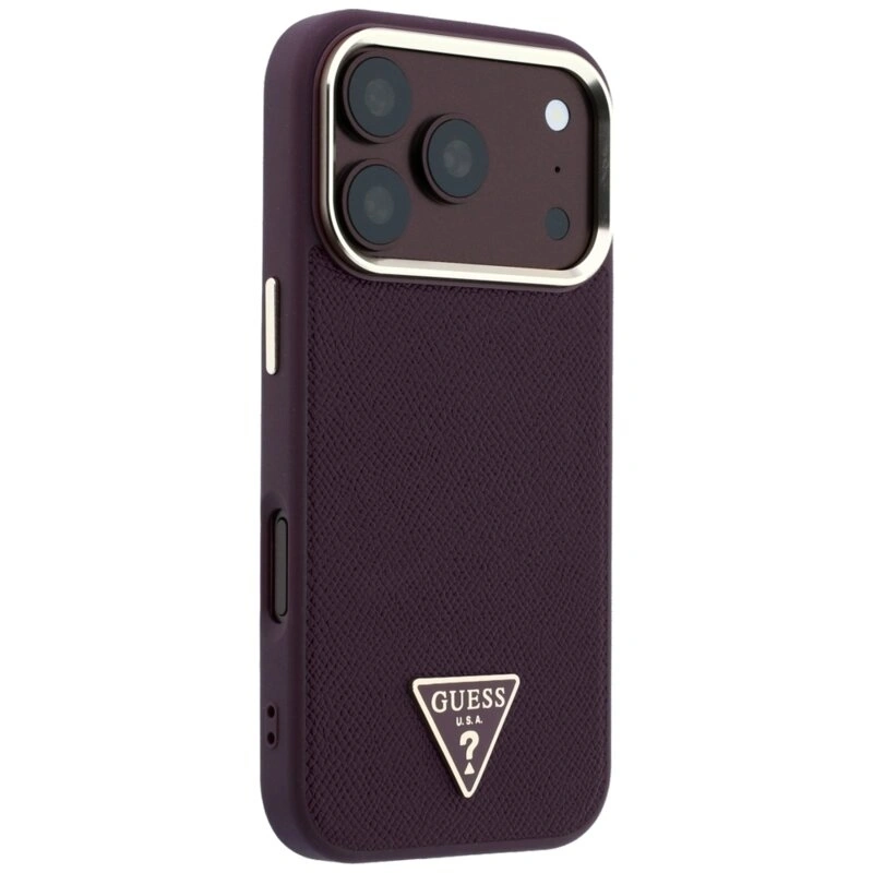 Накладка Guess для iPhone 18 Pro Max / 17 Pro Max PU Grained Triangle Metal logo &Cam Hard (MagSafe), Burgundy (GUHMP18XPGSMTLSU). Фото 2