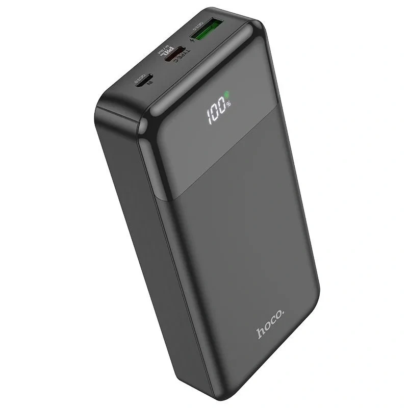 Внешний аккумулятор Hoco J102 Cool Figure 20000mAh, 1xUSB, 1xUSB-C, 3А, QC3.0, PD20W, LED, Li-Pol, Чёрный. Фото 1