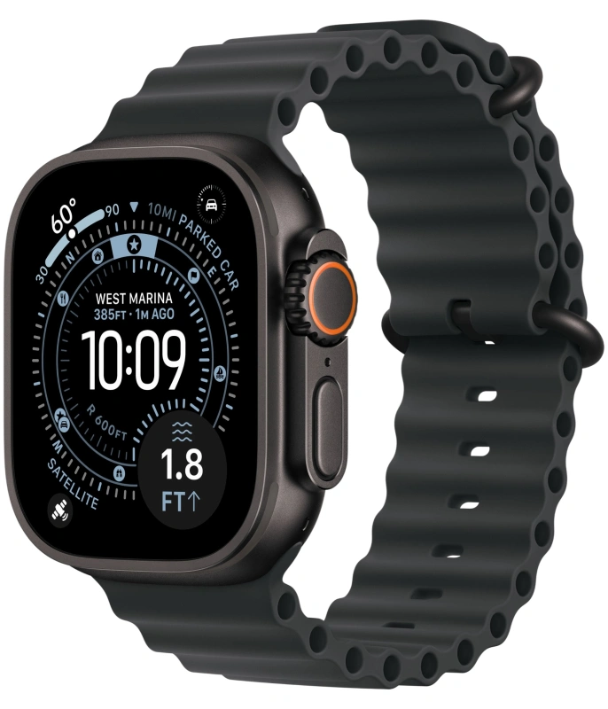 Apple Watch Ultra 3 (2025) GPS+Cellular 49mm, Black Titanium ремешок "Black Ocean Band" один размер 130-200 mm (MF0J4). Фото 1