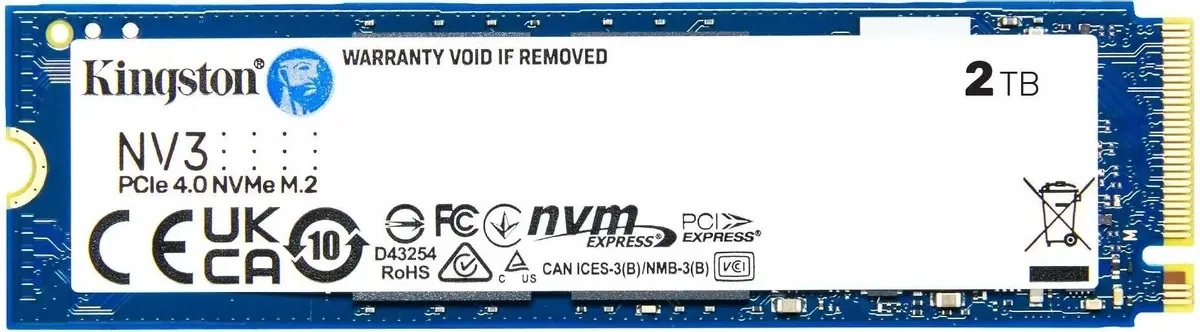 SSD накопитель Kingston NV3 SNV3S/2000G 2ТБ, M.2 2280, PCIe 4.0 x4, NVMe, M.2 (SNV3S/2000G). Фото 1