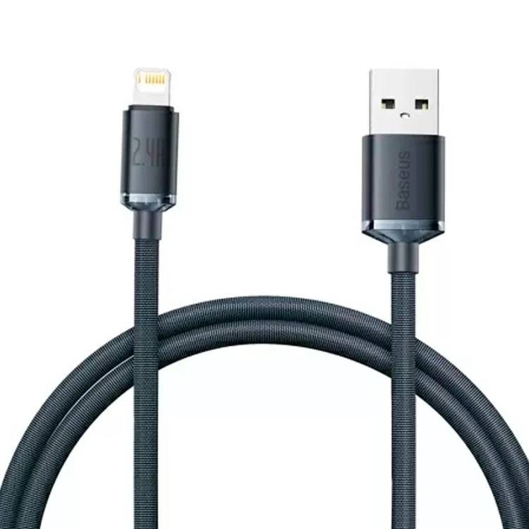 Кабель Baseus Crystal Shine Series Fast Charging Data Cable USB - Lightning 2.4A 1.2м, Чёрный (CAJY000001). Фото 1