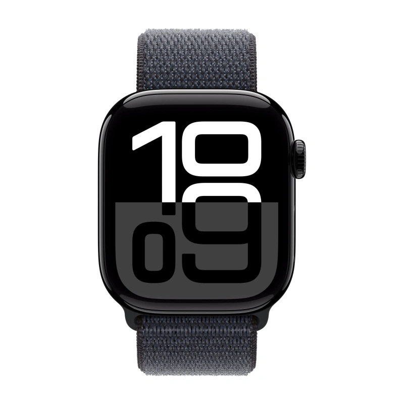 Apple Watch Series 10, 42 мм, алюминий цвета «черный глянец», спортивный браслет цвета "Ink" (MWWG3). Фото 2