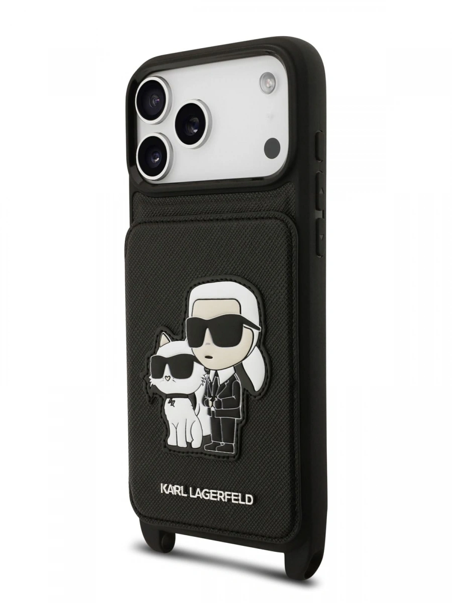 Накладка Lagerfeld для iPhone 17 Pro Max Crossbody cardslot PU Saffiano NFT Karl&Choupette Hard, Black (KLHCP17XCSAKCPMK). Фото 2