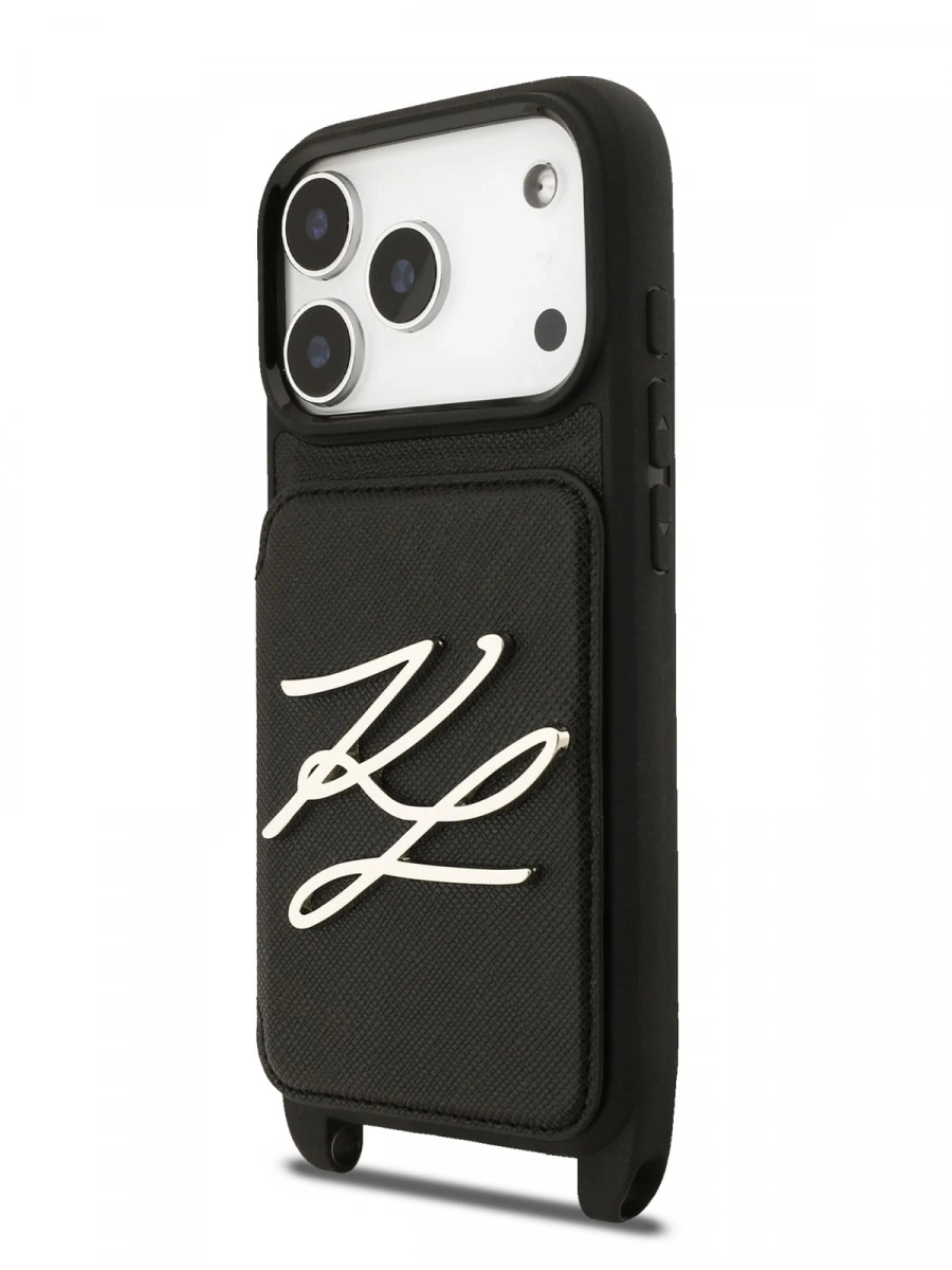 Накладка Lagerfeld для iPhone 17 Pro Max Crossbody cardslot PU Saffiano Autograph Hard, Black (KLHCP17XSAKLCK). Фото 2