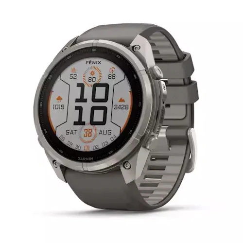 Умные часы Garmin Fenix 9 Pro 47MM, SOLAR, LTE, Titanium with pebble gray/silver gray silicone band. Фото 1